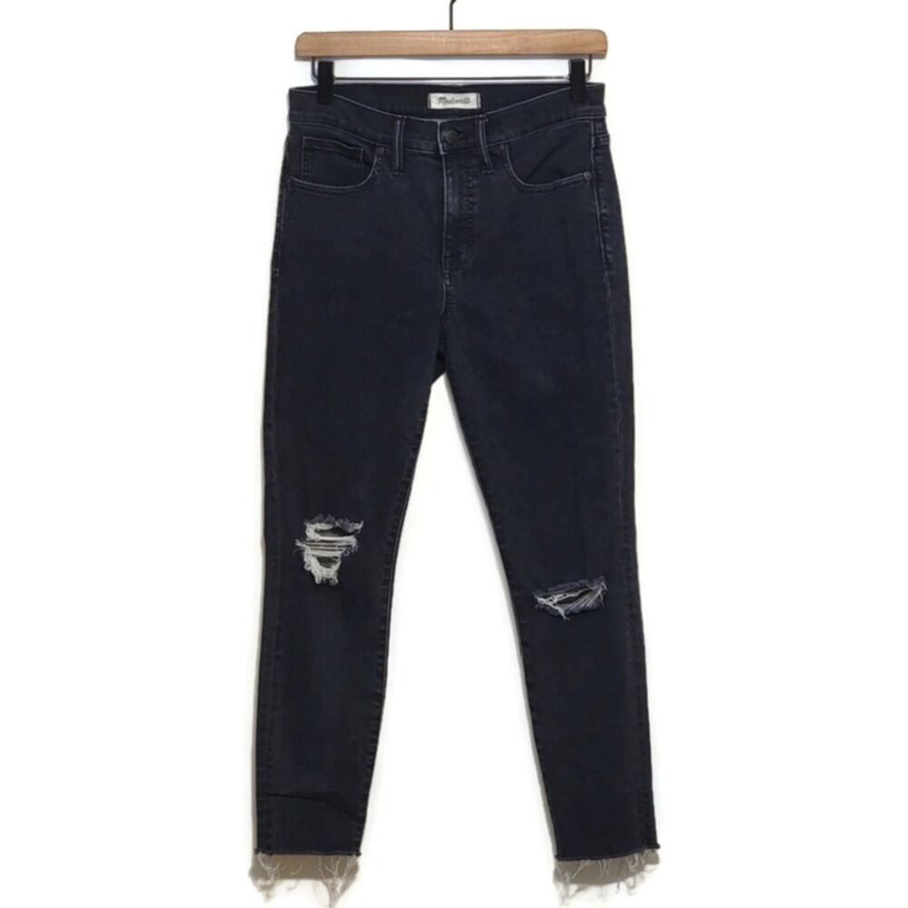 Madewell High Rise Distressed Black Skinny Crop Jeans Casual Streetwear 28